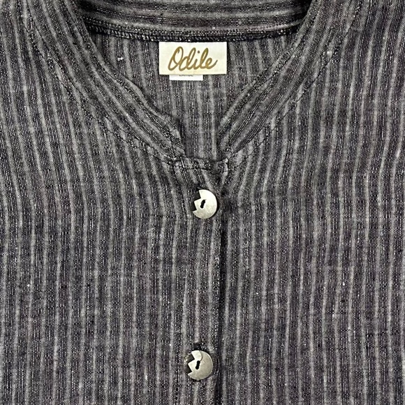 Odile 100% Linen Ribbed Button Front Tunic Top Large Gray Lagenlook Pockets - Picture 5 of 7